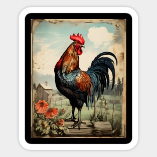 Beautiful Vintage Rooster Art | Classic Country Charm and Timeless Elegance Sticker